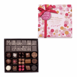 Boite Nouvel an 15 chocolats assortis et tablette de chocolat noir