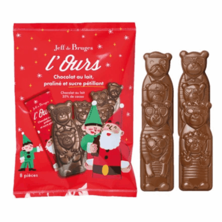 Sachet ours individuels en chocolat au lait et sucre pétillant