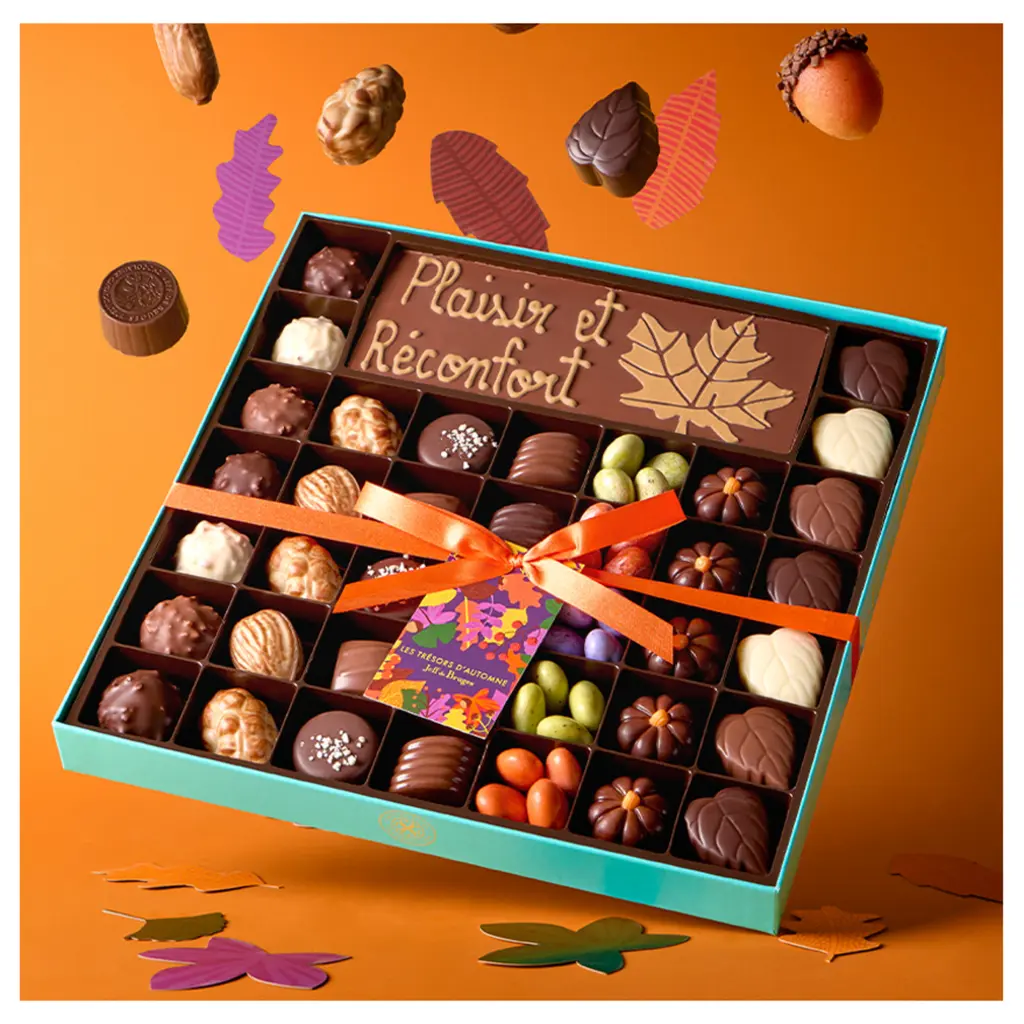 Boite 39 chocolats d'automne assortis et tablette chocolat au lait ou chocolat noir – Image 2